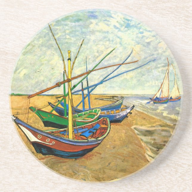 Van Gogh:s fiskebåtar på stranden vid Saintes Mari Underlägg Sandsten (Framsidan)
