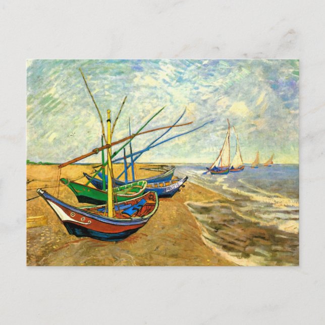 Van Gogh:s fiskebåtar på stranden vid Saintes Mari Vykort (Framsida)
