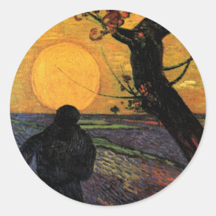 Van Gogh; Sådden, Vintage bonde Runt Klistermärke