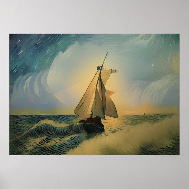 Van Gogh Sailor Boat i oceanen Poster (Framsidan)