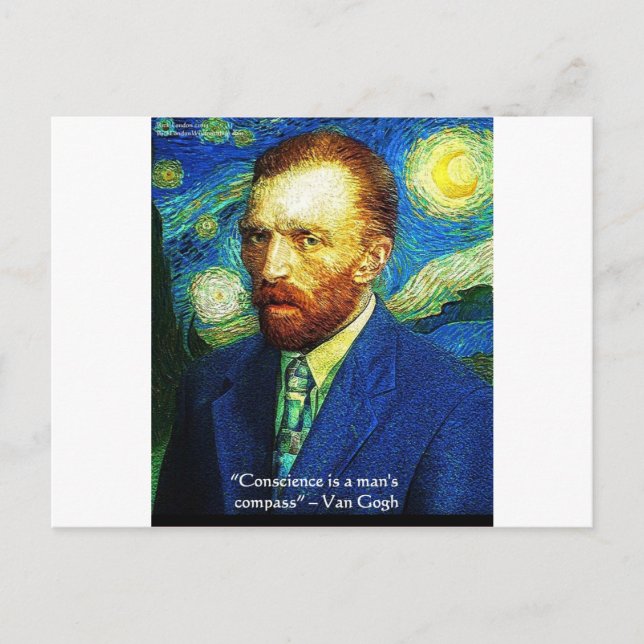 Van Gogh "Samveteskompass" Citatpresenter T-shirts Vykort (Framsida)