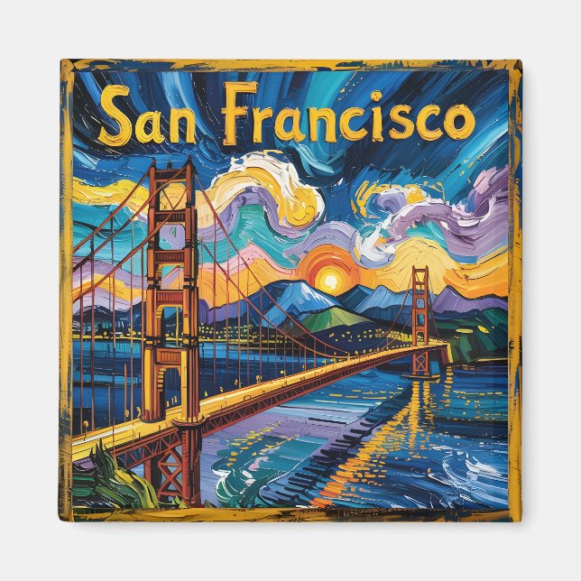 Van Gogh San Francisco Golden Grind Bridge Travel Magnet (Framsidan)