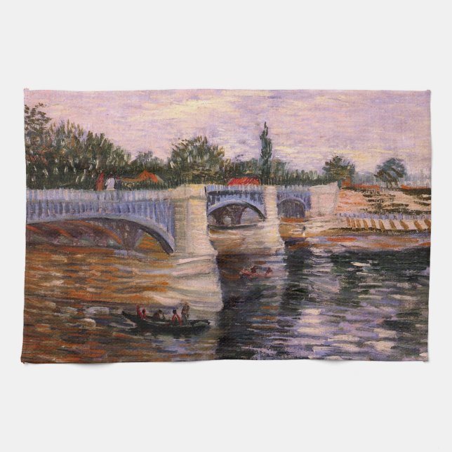 Van Gogh Seine River med Pont del Grande Jette Kökshandduk (Horisontell)