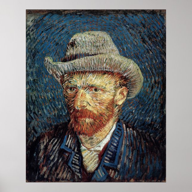 Van Gogh Self-Porträtt med Grått Felt Hat Poster (Framsidan)