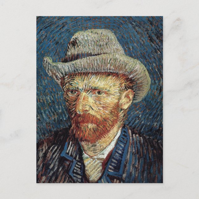 Van Gogh Self-Porträtt med Grått Felt Hat Vykort (Framsida)