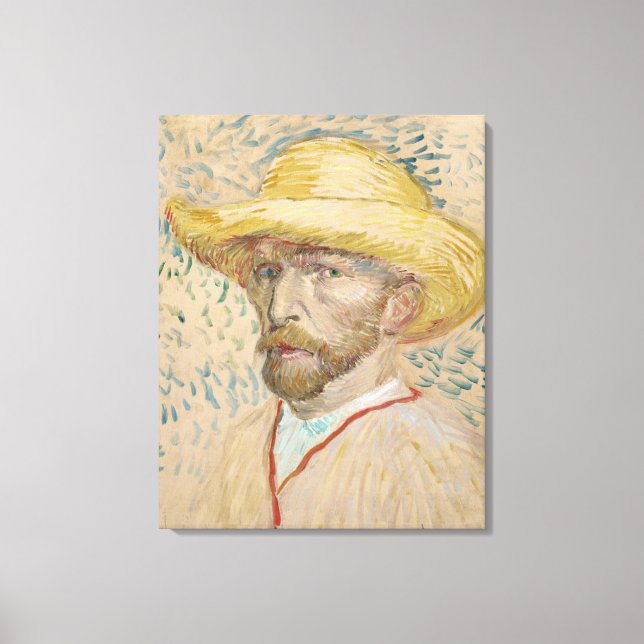 Van Gogh Self-porträtt med halmhatt Canvastryck (Framsida)