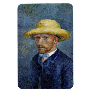 Van Gogh - Self-Porträtt med Straw Hat Magnet