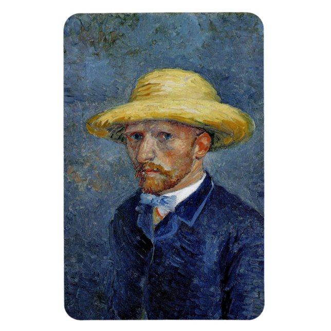 Van Gogh - Self-Porträtt med Straw Hat Magnet (Vertikal)