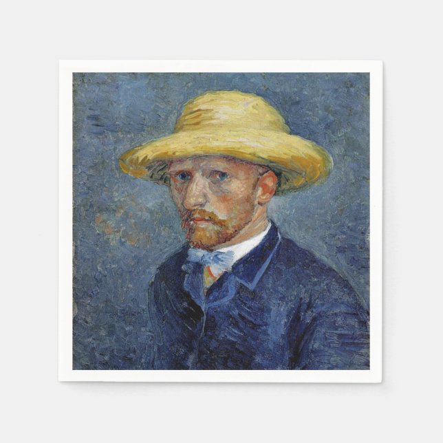 Van Gogh - Self-Porträtt med Straw Hat Pappersservett (Framsidan)