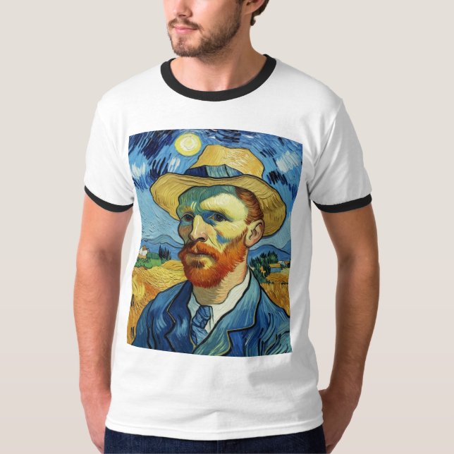 Van Gogh "Self-Porträtt med Straw Hat" T-shirt (Framsida)