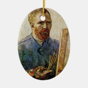 Van Gogh Självporträtt framför staffli Julgransprydnad Keramik