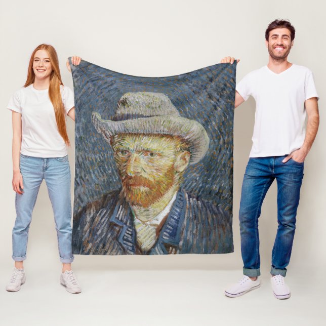 Van Gogh Självporträtt Grått Felt Hat Painting Art Fleecefilt (På plats)