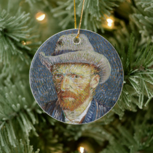 Van Gogh Självporträtt Grått Felt Hat Painting Art Julgransprydnad Keramik