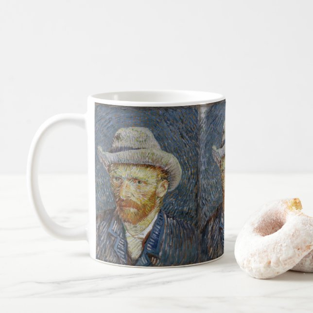 Van Gogh Självporträtt Grått Felt Hat Painting Art Kaffemugg (Med munk)