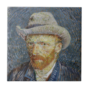 Van Gogh Självporträtt Grått Felt Hat Painting Art Kakelplatta