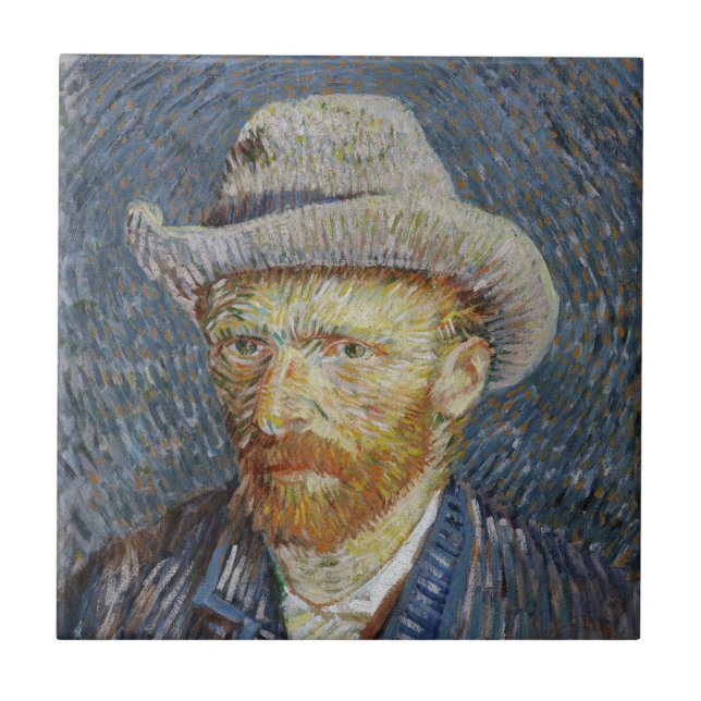 Van Gogh Självporträtt Grått Felt Hat Painting Art Kakelplatta (Framsidan)