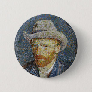 Van Gogh Självporträtt Grått Felt Hat Painting Art Knapp