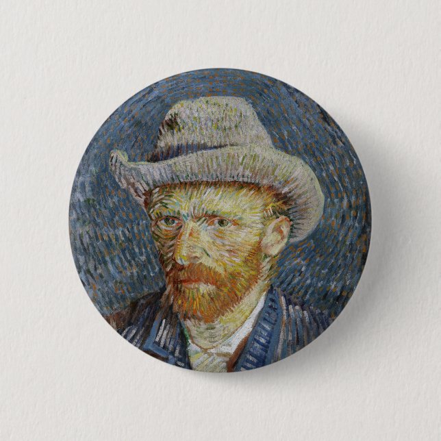 Van Gogh Självporträtt Grått Felt Hat Painting Art Knapp (Framsida)