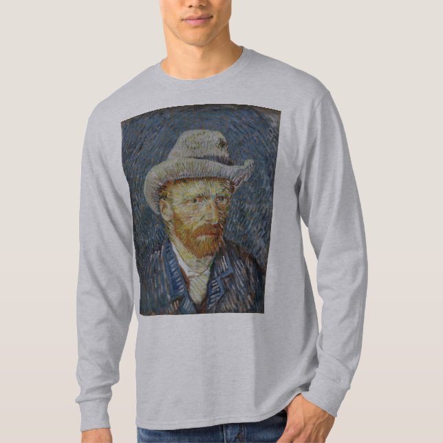 Van Gogh Självporträtt Grått Felt Hat Painting Art Tee (Framsida)