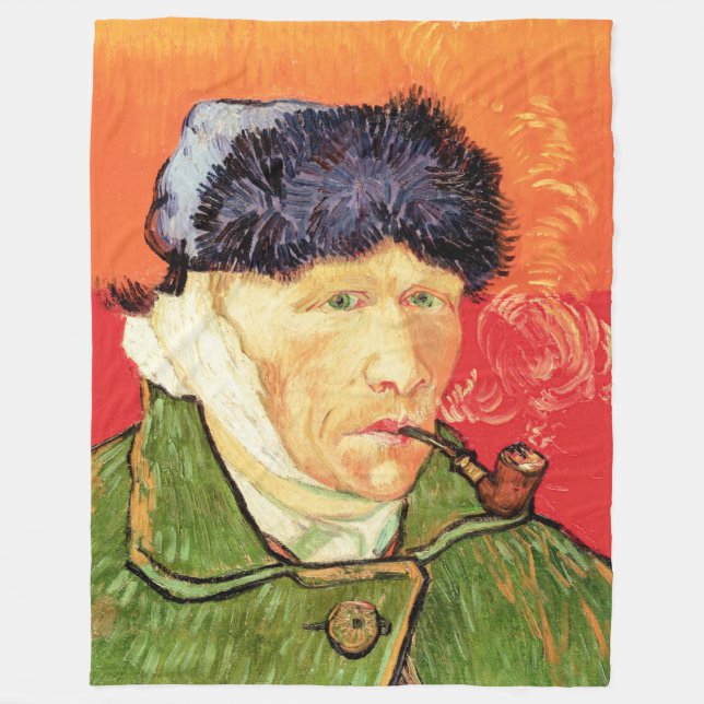 Van Gogh - Självporträtt med Bandaged Ear & Pipe Fleecefilt (Framsidan)