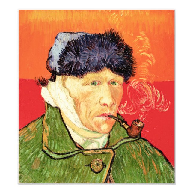 Van Gogh - Självporträtt med Bandaged Ear & Pipe Fototryck (Framsidan)