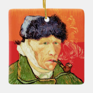Van Gogh - Självporträtt med Bandaged Ear & Pipe Julgransprydnad Keramik