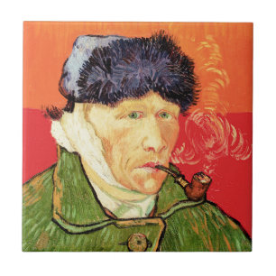 Van Gogh - Självporträtt med Bandaged Ear & Pipe Kakelplatta