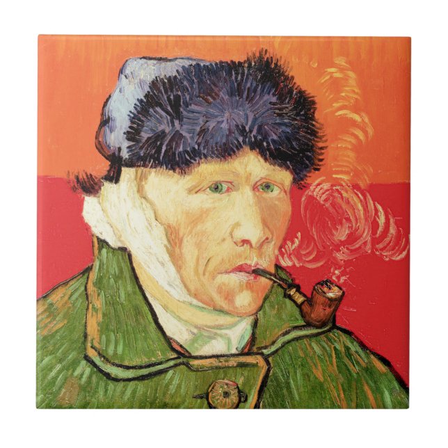 Van Gogh - Självporträtt med Bandaged Ear & Pipe Kakelplatta (Framsidan)