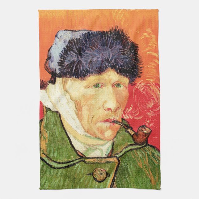 Van Gogh - Självporträtt med Bandaged Ear & Pipe Kökshandduk (Vertikal)