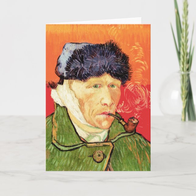 Van Gogh - Självporträtt med Bandaged Ear & Pipe Kort (Framsida)