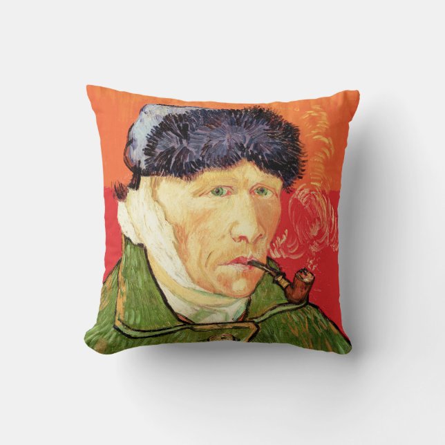 Van Gogh - Självporträtt med Bandaged Ear & Pipe Kudde (Framsida)
