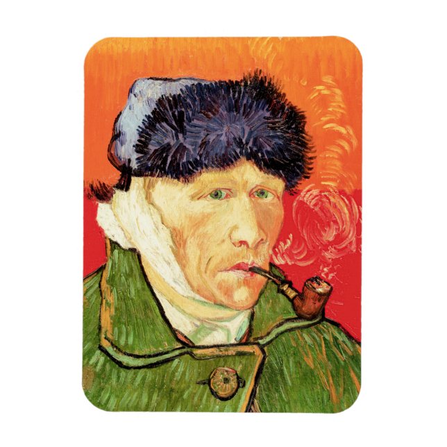 Van Gogh - Självporträtt med Bandaged Ear & Pipe Magnet (Vertikal)