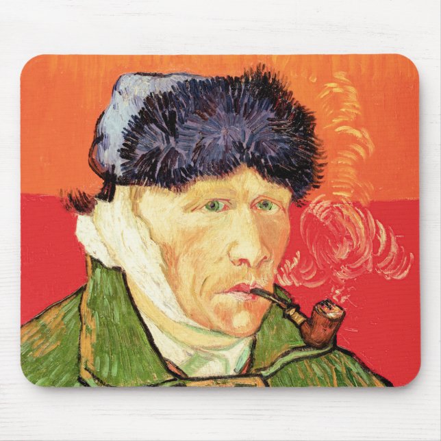Van Gogh - Självporträtt med Bandaged Ear & Pipe Musmatta (Framsidan)