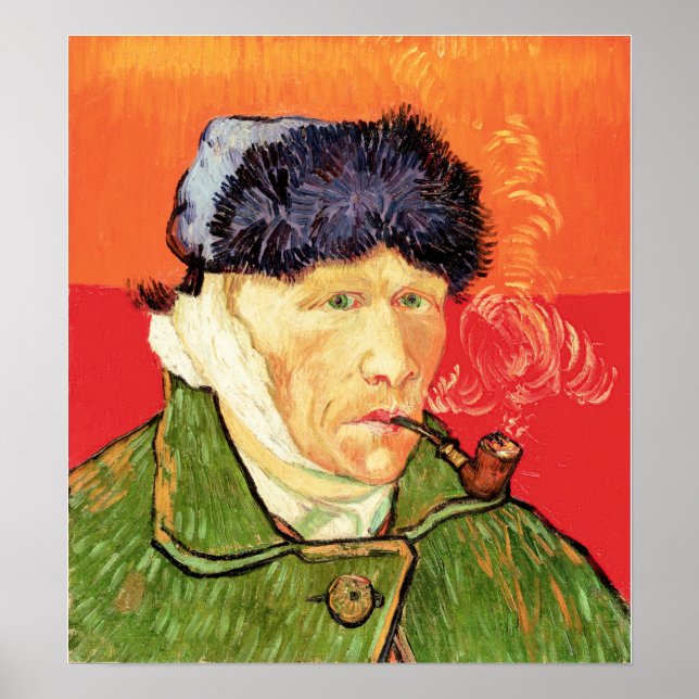 Van Gogh - Självporträtt med Bandaged Ear & Pipe Poster (Framsidan)