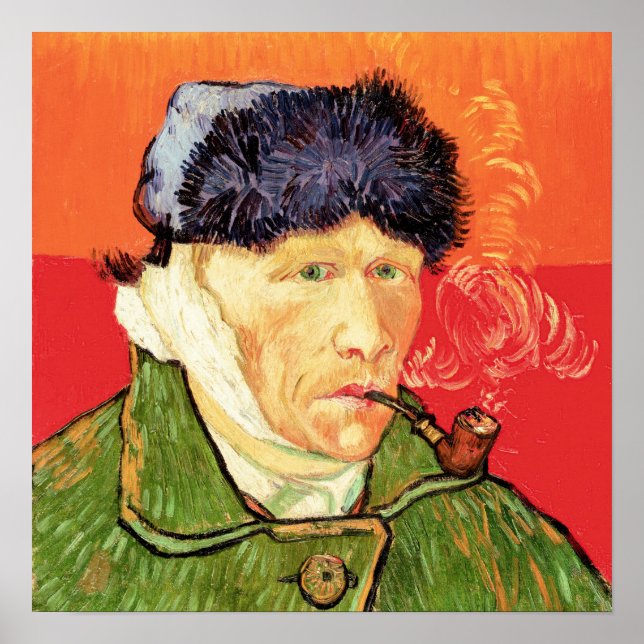 Van Gogh - Självporträtt med Bandaged Ear & Pipe Poster (Framsidan)