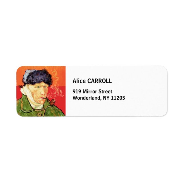 Van Gogh - Självporträtt med Bandaged Ear & Pipe Returadress Etikett (Framsidan)