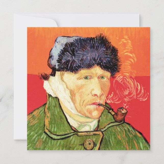 Van Gogh - Självporträtt med Bandaged Ear & Pipe Tack Kort (Framsida)