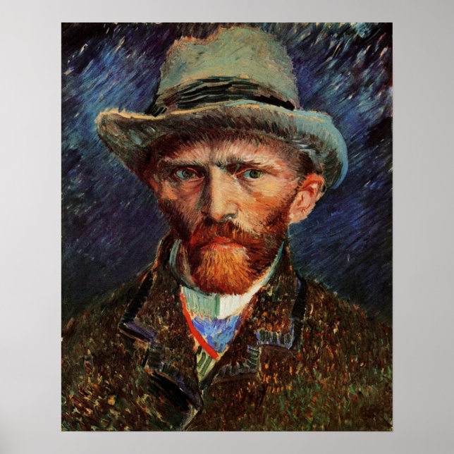 Van Gogh; Självporträtt med grå filtad hatt Poster (Framsidan)