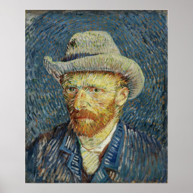 Van Gogh - Självporträtt med grå filtad hatt Poster (Framsidan)