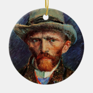 Van Gogh; Självporträtt med grå filtklädd hatt Julgransprydnad Keramik