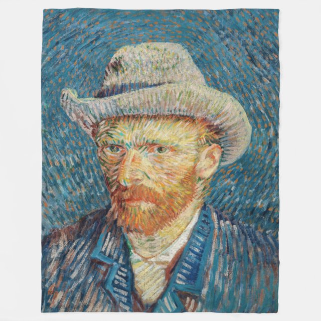 Van Gogh - Självporträtt med Grått Felt Hat Fleecefilt (Framsidan)