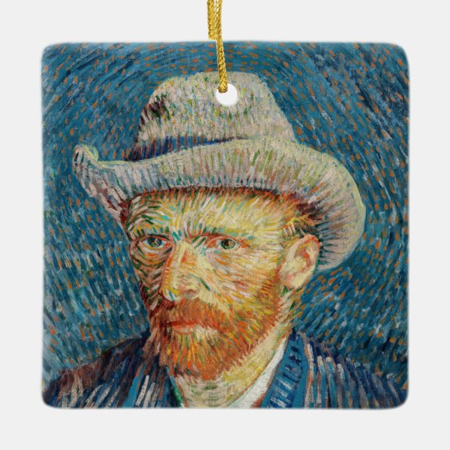 Van Gogh - Självporträtt med Grått Felt Hat Julgransprydnad Keramik (Framsida)