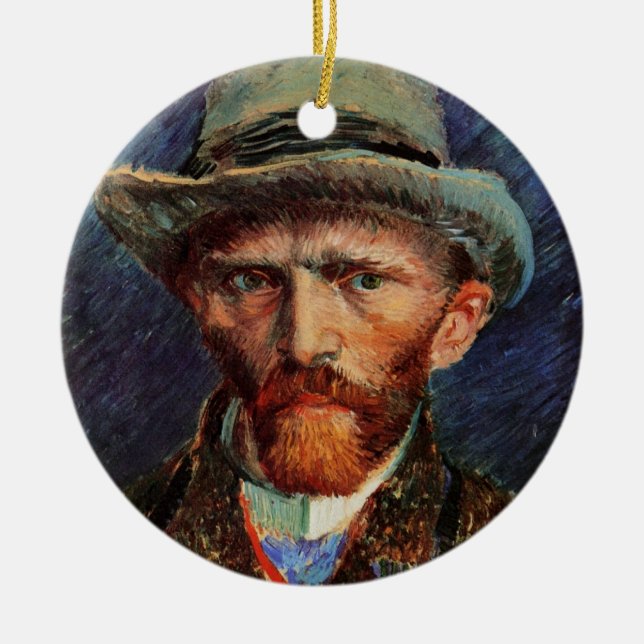 Van Gogh, Självporträtt med Grått Felt Hat Julgransprydnad Keramik (Framsidan)