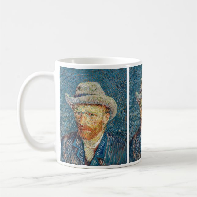 Van Gogh - Självporträtt med Grått Felt Hat Kaffemugg (Vänster)