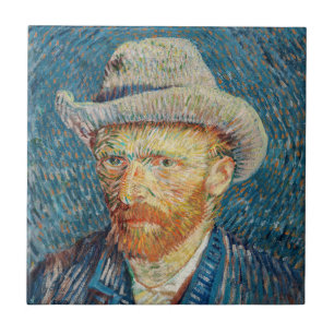 Van Gogh - Självporträtt med Grått Felt Hat Kakelplatta
