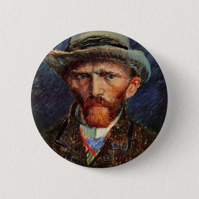 Van Gogh, Självporträtt med Grått Felt Hat Knapp (Framsida)