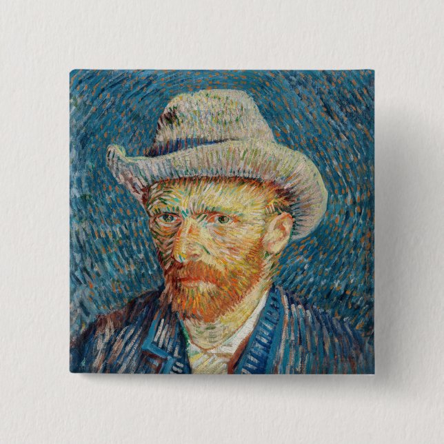 Van Gogh - Självporträtt med Grått Felt Hat Knapp (Framsida)