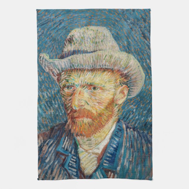 Van Gogh - Självporträtt med Grått Felt Hat Kökshandduk (Vertikal)