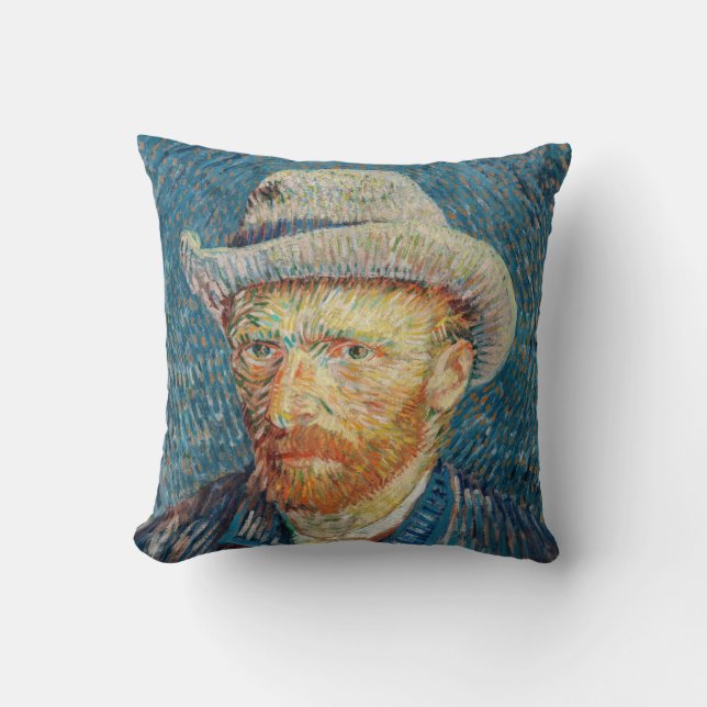 Van Gogh - Självporträtt med Grått Felt Hat Kudde (Framsida)