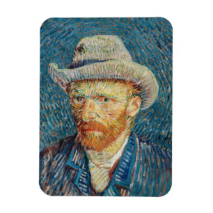Van Gogh - Självporträtt med Grått Felt Hat Magnet